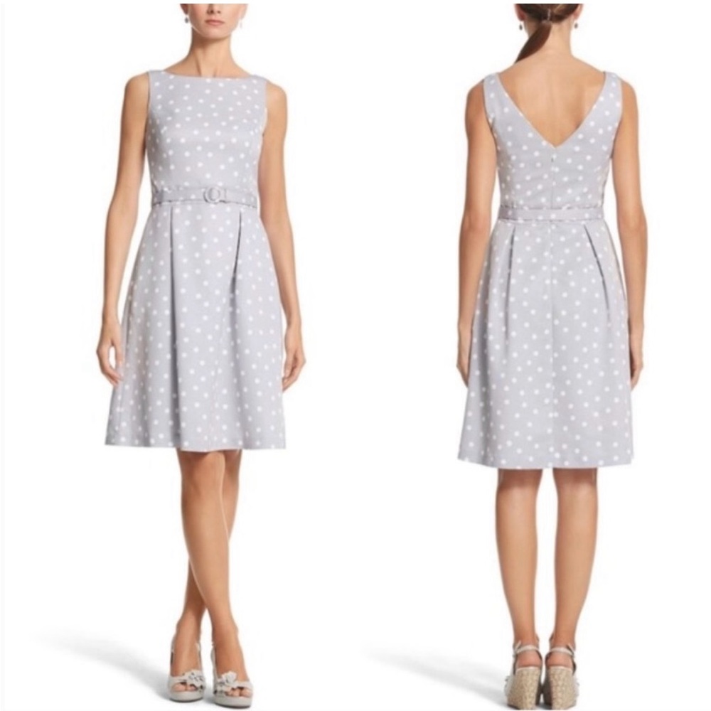 WHBM Gray and White Polka Dot Dress
